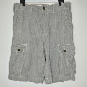 American Eagle Cargo Shorts Longer Length Mens 34 Railroad Stripe Hickory Stripe